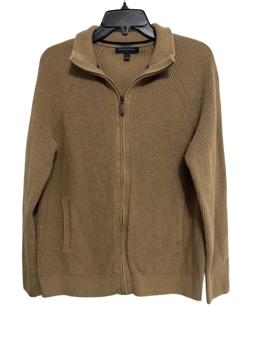 Banana Republic Mens Ribbed Knit Brown Full-Zip Cardigan Size Large Cotton Blend
